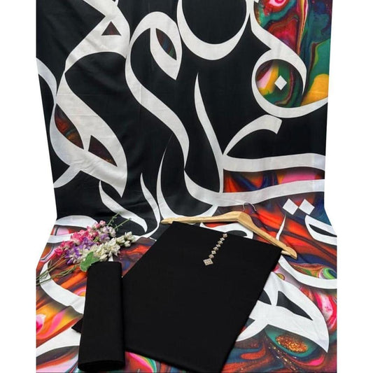 Women's 3Pcs Katan Silk Suit Black Party Wear