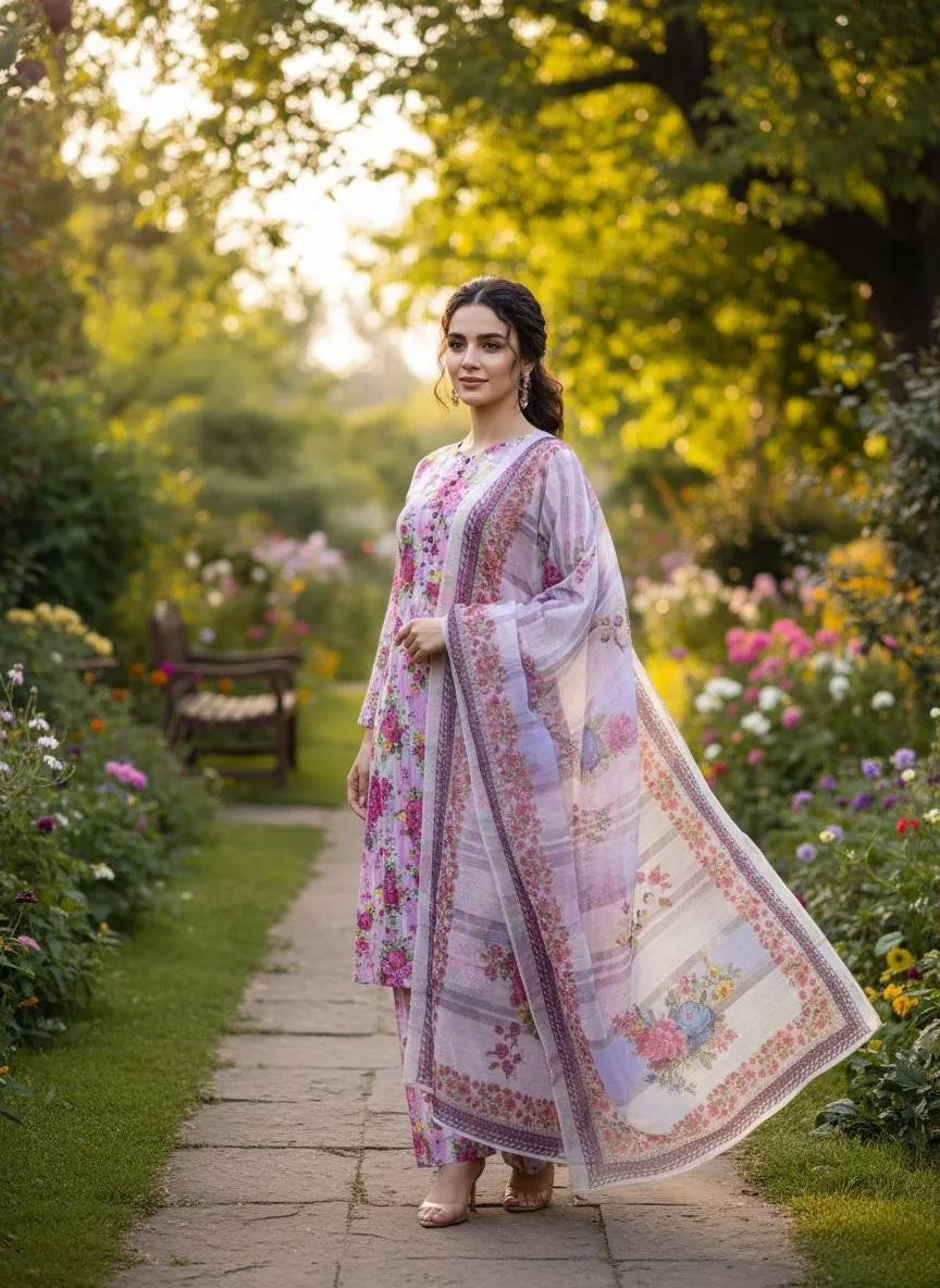 Eid Collection 3 Pcs Women's Stitched Cotton Lawn Printed Suit