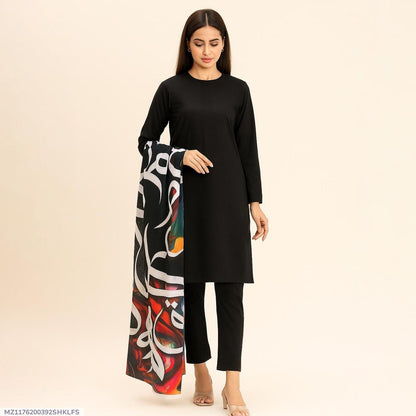 Women's 3Pcs Katan Silk Suit Black Party Wear